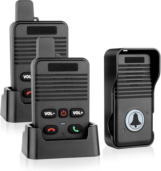 Wireless Door Bell, Full Duplex Long Range Wireless Doorbell, Waterproof 2 Way Communication Doorbell, 8 Volume Levels 4 Chime Wireless Doorbells For Home Business(Black, 2 Receiver, 1 Transmitter)