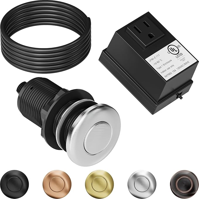 Garbage Disposal Air Switch Kit Sink Top Waste Disposal Long Stainless Steel Black On/Off Air Button Food and Waste Disposals Part, UL Listed