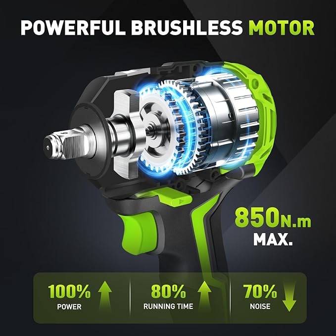 1/2 Impact Gun for Ma-kita 18v Battery, 850Nm (630Ft-lbs) High Torque, Cordless Impact Wrench, 3-Speed, 4 Cr-V Sockets, LED Light, Variable Speeds, Electric Wrench for Car Tire, Mower Lug Nut