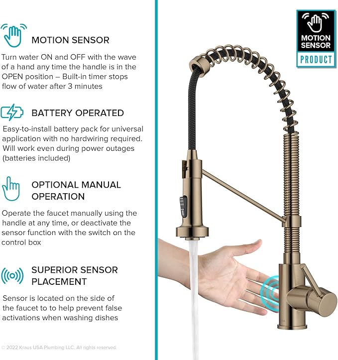 KRAUS Bolden Touchless Sensor Commercial Pull-Down Single Handle 18-Inch Kitchen Faucet in Spot Free Antique Champagne Bronze, KSF-1610SFACB