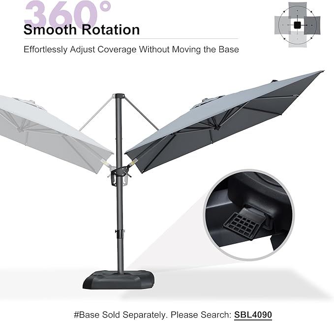PURPLE LEAF 8 Feet Patio Umbrella Outdoor Cantilever Square Umbrella Aluminum Offset Umbrella with 360-degree Rotation for Garden Deck Pool Patio, Light Grey