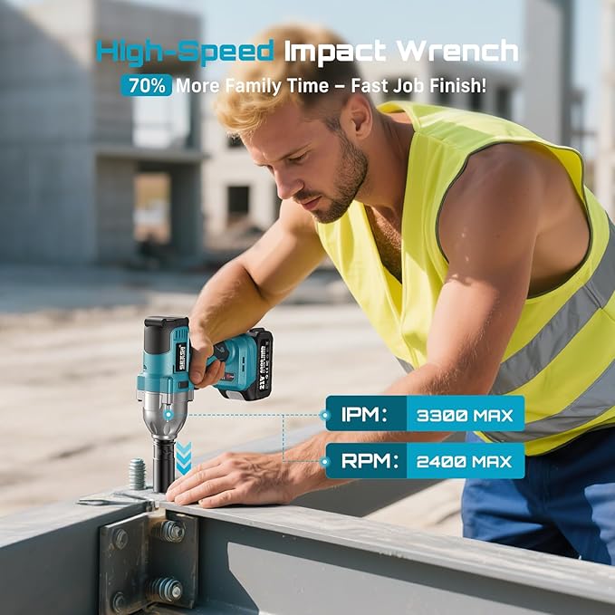 Seesii Impact Wrench 665 FT-LBS(900N.m) 3300IPM 1/2 Impact Gun High Torque Electric Cordless Impact Wrench with 21V 1x4.0Ah Battery 6 Sockets and Case for Home Car Truck Tire Lug Nut Removal Tool Set