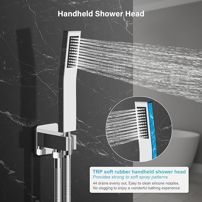 Shower Faucet Set Bathroom Square Rain Shower Head and Handle Set, Wall Mounted Shower Fixtures With Shower Valve and Trim Kit 12 inch Brushed Nickel