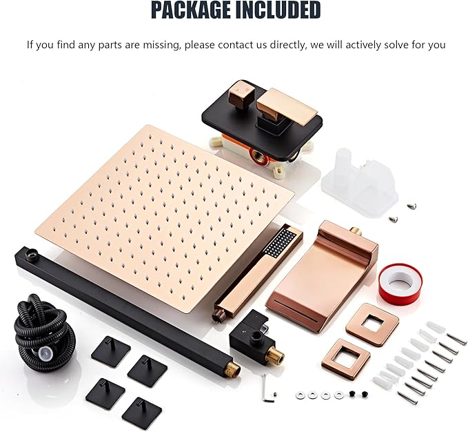 Shower Faucet Set Complete with Tub Spout Matte Black and Rose Gold Shower System with 10 inch Rainfall Shower Head and Handheld Shower Rain Shower Combo for Bathroom Wall Mounted