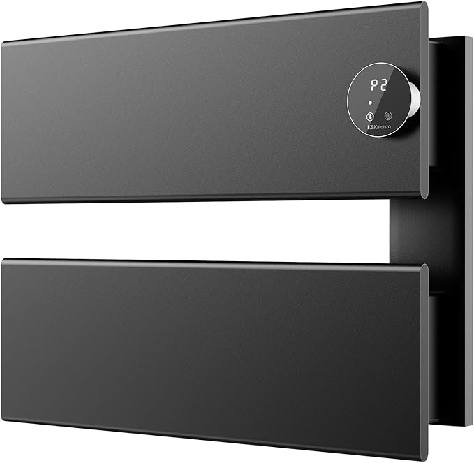 K&KALONZO Electric Towel Warmer, 18.35" W x 14.6" H Wall-Mounted Towel Heater with Built-in Timer, Waterproof Aluminum Towel Warmer for Bathroom, Support Plug-in and Hardwired, Black, K2-R-B