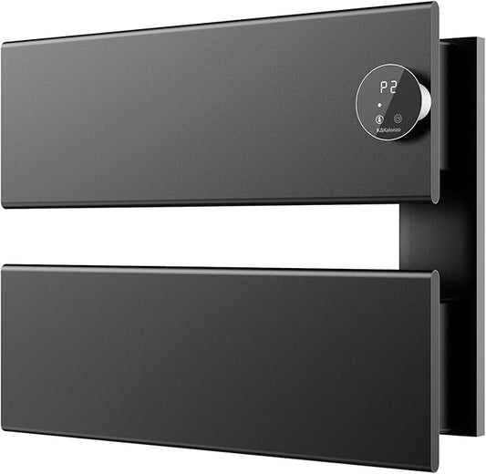 K&KALONZO Electric Towel Warmer, 18.35" W x 14.6" H Wall-Mounted Towel Heater with Built-in Timer, Waterproof Aluminum Towel Warmer for Bathroom, Support Plug-in and Hardwired, Black, K2-R-B