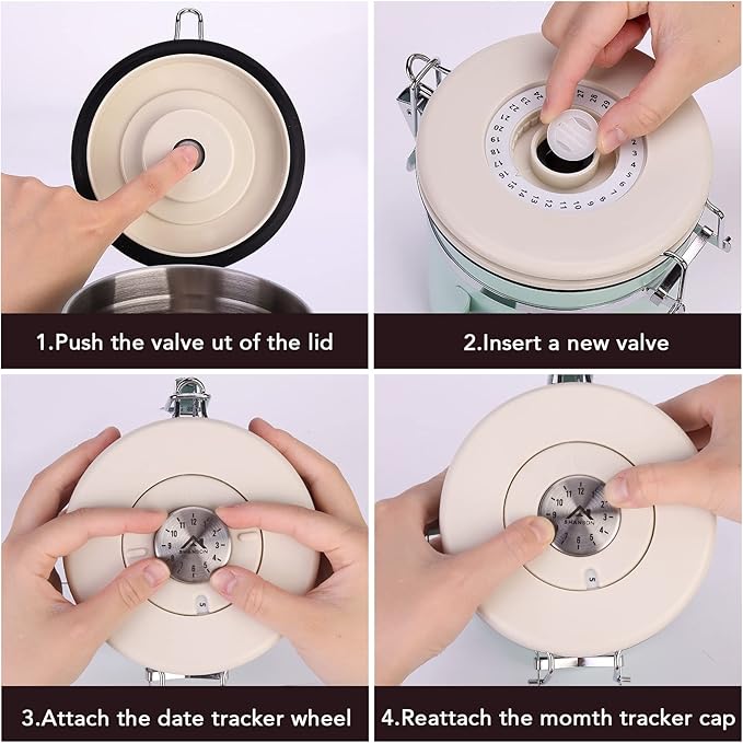 ShanSon Coffee Canister Airtight Coffee Container Stainless Steel Coffee Bean Storage Container with CO2 Release Valve and Scoop Coffee Canister for Beans,Grounds,Sugar,Flour,Tea,Cereal,22OZ,Off-White