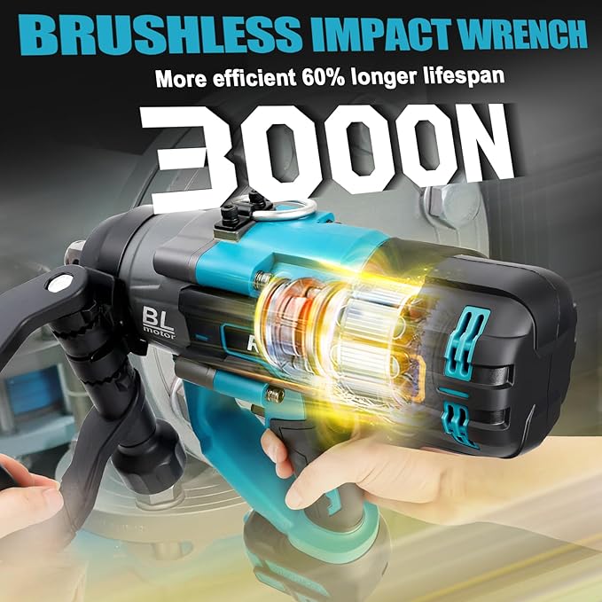 Cordless Impact Wrench 1" for Makita 18V Battery, Impact Wrench 2250FT-LBS(3000N.m) High Torque Brushless Electric Impact, with 4 Modes Power Impact Driver for Car, Truck, Mower (No Battery)