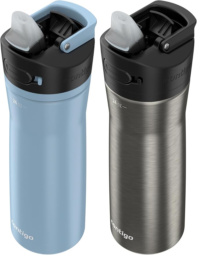 Contigo Ashland Chill 2.0 Water Bottle, 24 oz, 2-Pack, Glacier; Stainless steel w/Licorice