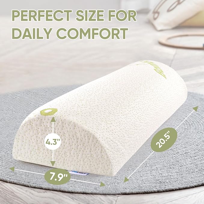 Forias Knee Pillow for Back Sleeping, Memory Foam Bolster Pillow for Legs Elevation Half Moon Pillow Leg Elevating Pillow for Relaxation, Washable Pillowcase Crafted with Rayon Derived from Bamboo