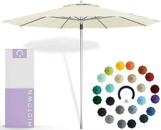 Midtown Umbrellas Push Pop Sunbrella Umbrella 8 Feet Outdoor Umbrella in Canvas Natural Acrylic Fabric - Patio Umbrella, Backyard Umbrella, Garden Umbrella, Picnic Table Umbrella & Pool Umbrella - Black Pole