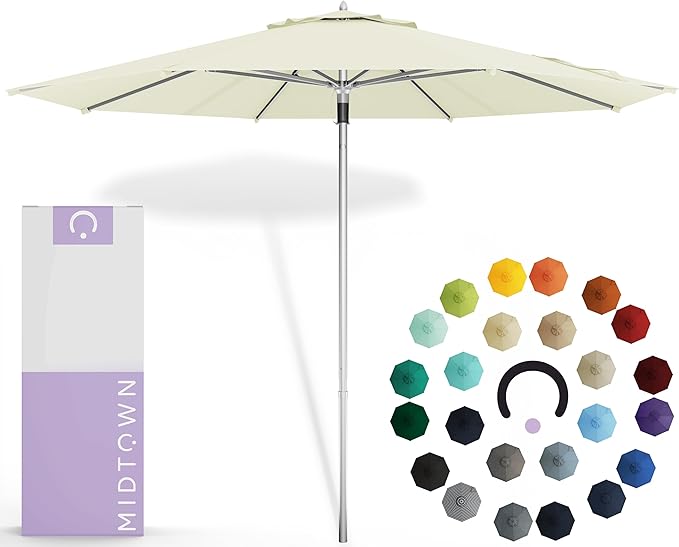 Midtown Umbrellas Push Pop Sunbrella Umbrella 9 Feet Outdoor Umbrella in Canvas Natural Acrylic - Patio Umbrella, Backyard Umbrella, Garden Umbrella, Picnic Table Umbrella & Pool Umbrella - Black Pole