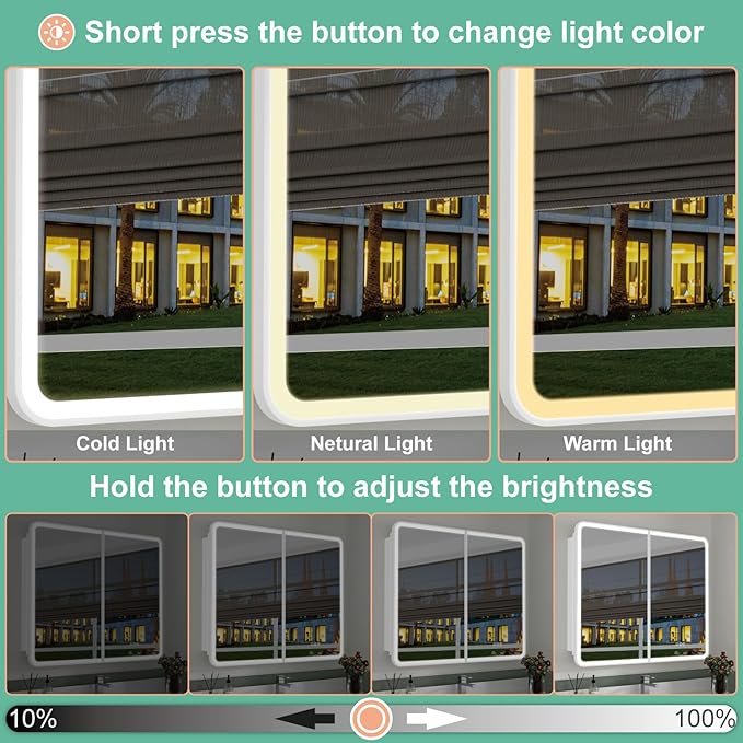 36x30 Inch Medicine Cabinet with Mirror, Recessed or Surface Mount Bathroom Medicine Cabinet with LED Lights, Anti-Fog, Memory Function, Adjustable Shelf, Dimmable Light, ETL Listed, White