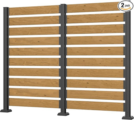 78” W x 60” H Wood Air Conditioner Fences for Hard Ground & Soft Ground, Double Garden Fences, Privacy Screen Panels with Aluminum Stakes, Trash Can Pool Equipment Enclosure, Natural