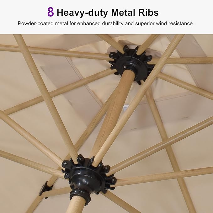 PURPLE LEAF 10 Feet Patio Umbrella Outdoor Table Umbrella Aluminum Round Market Umbrella with Push Button Tilt & 8 Sturdy Ribs and Crank Commercial Sun Umbrella for Garden Patio Balcony, Beige