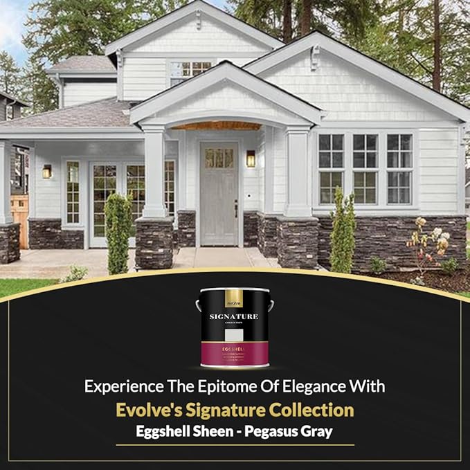 EVOLVE Signature Paint & Primer: Luxury Paint & Primer for Indoor & Outdoor Surfaces, Minimal Odor, Eggshell Sheen (1G & 5G) (Pegasus Gray, 1 Gallon)