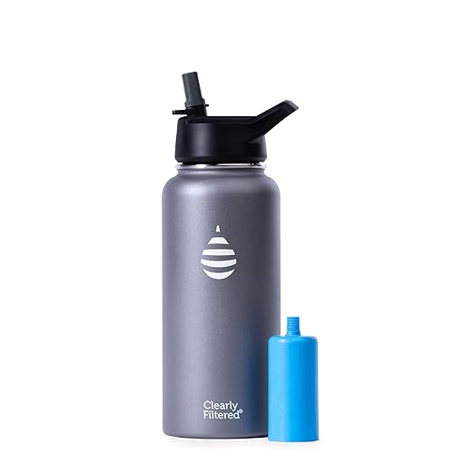 Clearly Filtered 32oz Water Bottle/Targets 220+ Contaminants/Double-Wall Insulated Stainless Steel Filtered Water Bottle BPA/BPS-Free Phthalate-Free Filters Fluoride Lead Chlorine (Charcoal)