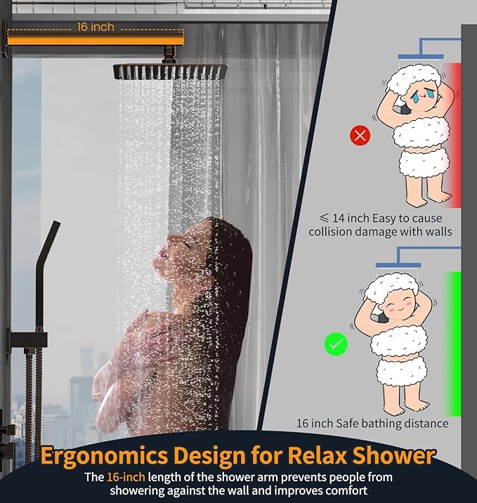 SR SUN RISE ORB Square Rainfall Shower Head and Handle Set, Wall Mounted Shower Fixtures, Metal Shower Faucet Trim Repair Kits (With Shower Valve) 10 Inches