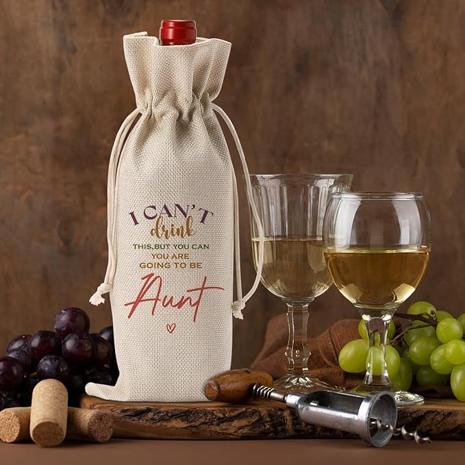Funny Aunt Pregnancy Baby Announcement Wine Bag, Pregnancy Baby Announcement Gifts for Aunt Wine Bottle Bag, I Can't Drink This But You Can Wine Bags, Auntie Gift Ideas