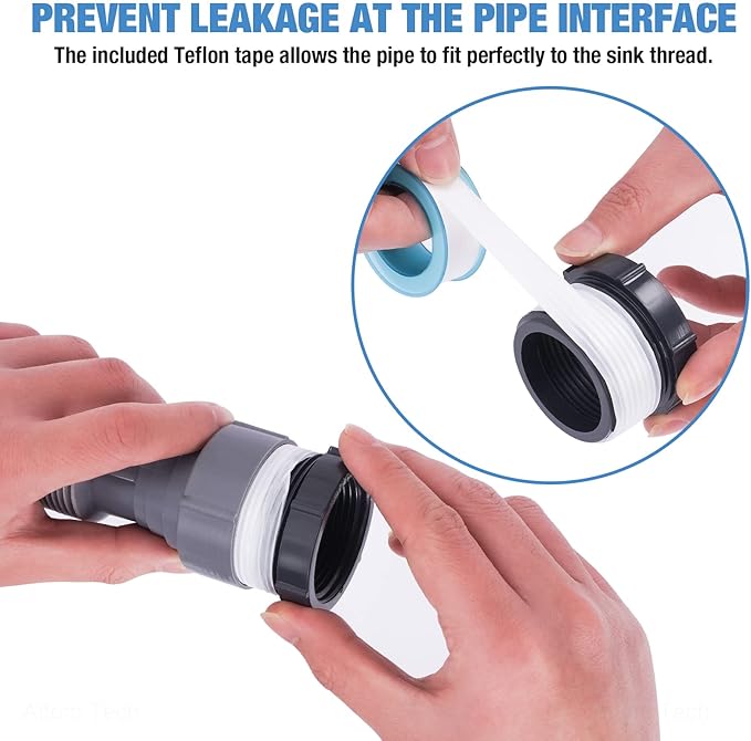 NiHome Expandable Flexible 1 1/2" or 1 1/4" P-Trap Pipe for Double Kitchen Sink, with Adapter Sealing Ring Tape Drain Tubing Pipe Kit for Kitchen Sink Drain & Garbage Disposal (Grey)