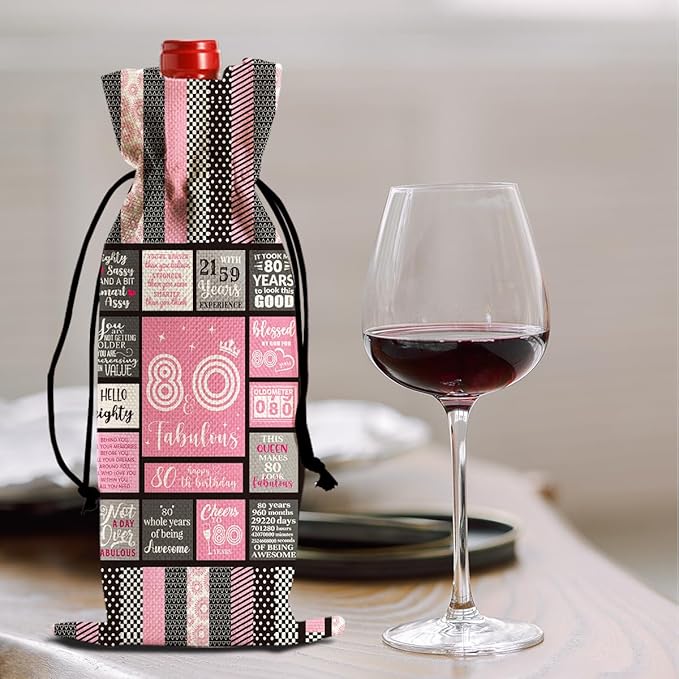 Funny Birthday Gifts for 80 Year Olds Wine Bag, Happy Anniversary 80th Birthday Party Decorations for Women Men Wine Bags, 80th Birthday Gifts for Women Men Wine Bottle Bag