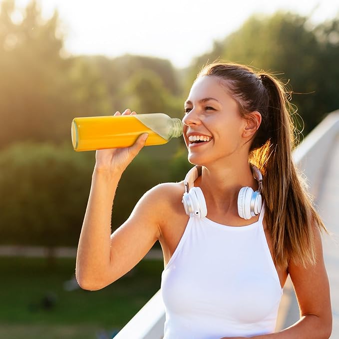 Glass Juice Bottles with Lids for Juicing 18 oz, Reusable Clear Glass Water Bottles with Stainless Steel Airtight Cap for Refrigerator, 100% Leak Proof, BPA Free, Set of 3, Pink