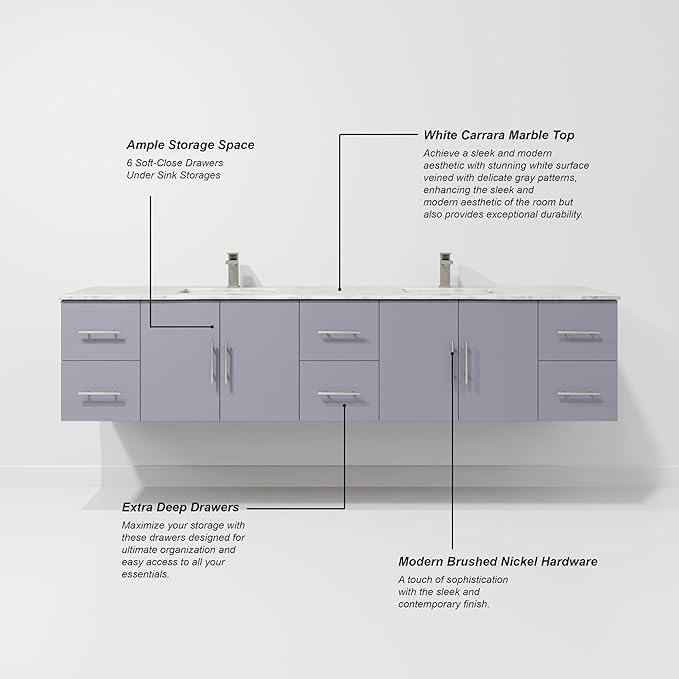 Sonoma 84 in. W x 22 in. D Dark Grey Double Bath Vanity and Carrara Marble Top