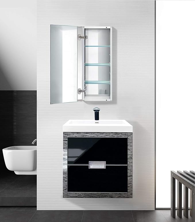 Krugg Medicine Cabinet | Recess or Surface Mount | Blum Hinge 170 Degree Soft Close | (15"x30")