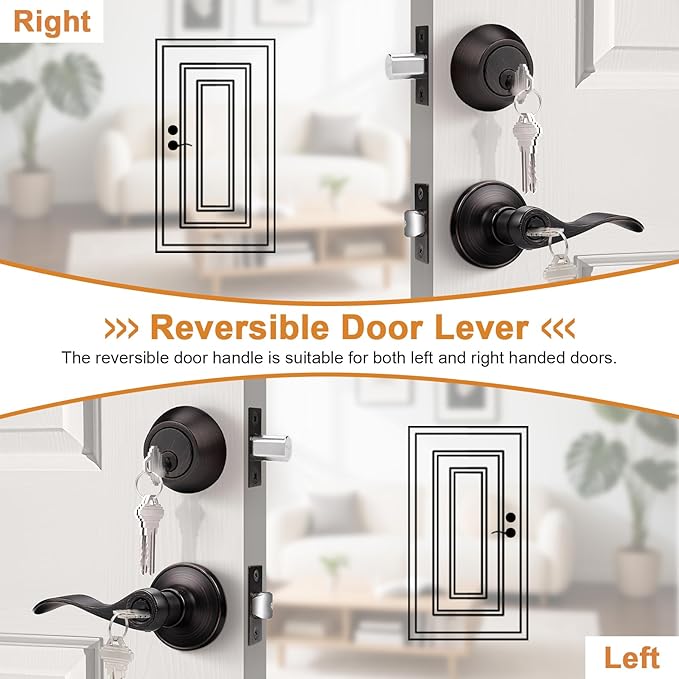 Probrico Exterior Door Lock Set Bronze Front Door Lock, Exterior Door Handle with Deadbolt Oil Rubbed Bronze, Entry Door Lever Single Cylinder, 5 Sets