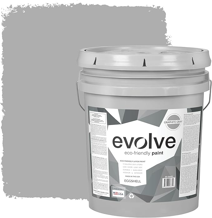 EVOLVE Paint & Primer: Environment-friendly, Low Sheen with One-coat Coverage for Interior & Exterior surfaces (Graphite Gray, 5-Gallon)