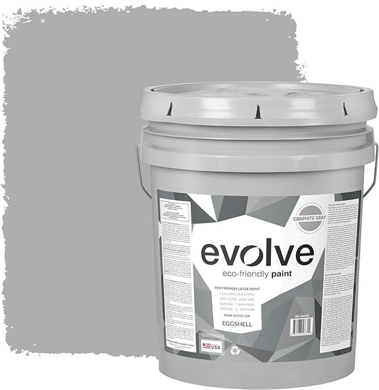 EVOLVE Paint & Primer: Environment-friendly, Low Sheen with One-coat Coverage for Interior & Exterior surfaces (Graphite Gray, 5-Gallon)