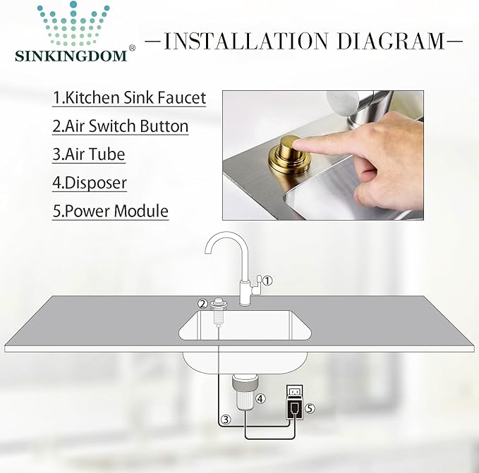 SinkTop Air Switch Kit (Long Full Brass Button) for Garbage Disposal, Cordless Champagne Bronze