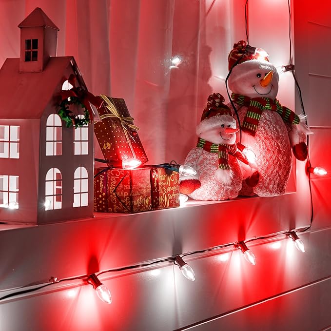Brightown 25 Pack C9 LED Christmas Light Bulbs, Red and Pure White Plastic C9 Shatterproof LED Bulbs Replacement for Christmas String Lights, E17 Intermediate Base