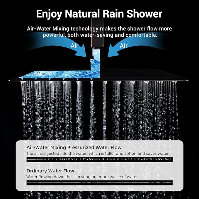 Oil Rubbed Bronze Thermostatic Shower System with Ceiling 12 Inch Rainfall Shower & Wall Mount 6-Inch High Pressure Shower Head, Dual Shower Heads Set with Handheld Sprayer, Shower Faucet