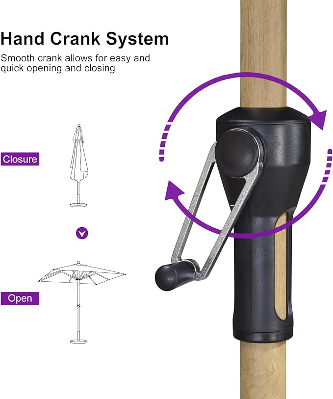 PURPLE LEAF 6' x 6' Market Umbrella Outdoor Table Umbrella Aluminum Patio Umbrella with Push Button Tilt & 8 Sturdy Ribs and Crank Outdoor Umbrellas for Deck Backyard Beach, Beige