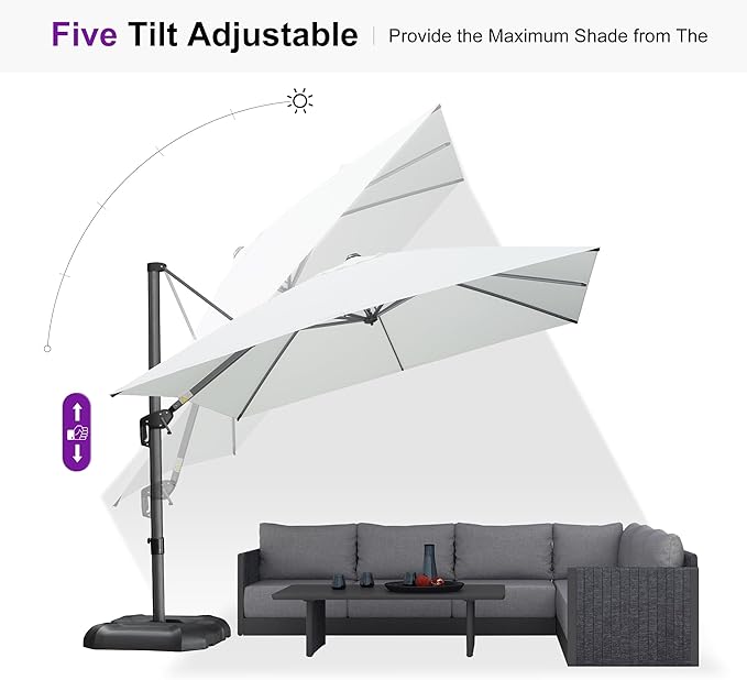 PURPLE LEAF 10 Feet Patio Umbrella Outdoor Cantilever Square Umbrella Aluminum Offset Umbrella with 360-degree Rotation for Garden Deck Pool Patio, White