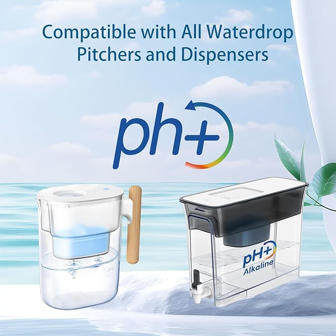 Replacement Alkaline Filters for All Waterdrop® Pitcher Filtration System, Fits Waterdrop® WD-PF-AL, Reduces PFAS, PFOA/PFOS, Chlorine, Last Up to 3 Months or 200 Gallons (Pack of 2)