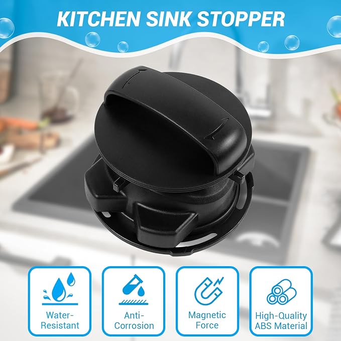 Garbage Disposal Stopper, 75257 Garbage Disposal Magnetic Stopper for ISE Cover Control Disposer, Garbage Disposal Cap Compatible with 75052/74052/74094/74275, ABS Black Kitchen Aid Disposal Stopper