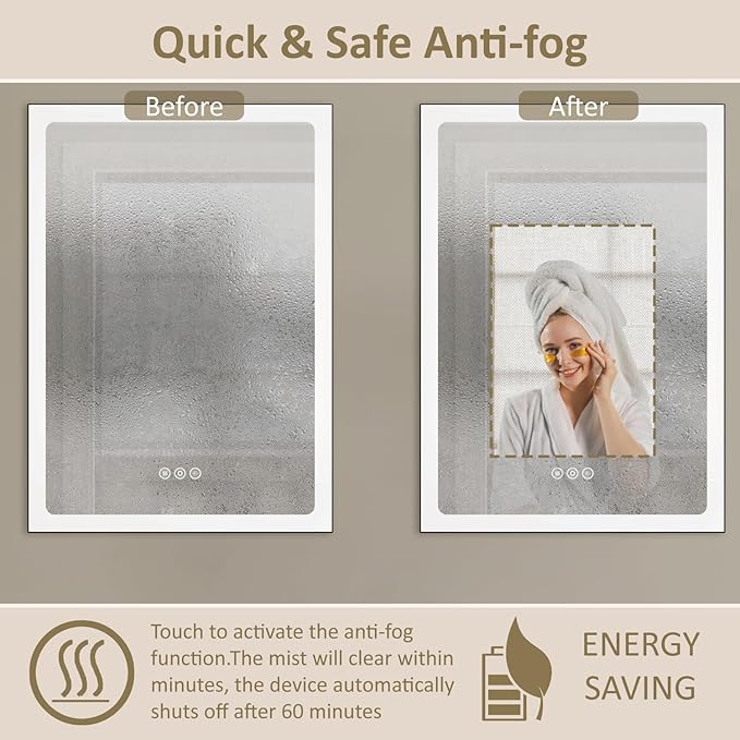 24x30 Inch Medicine Cabinet with Mirror, Recessed or Surface Mount Bathroom Medicine Cabinet with LED Lights, Anti-Fog, Adjustable Shelf, Dimmable Light, Outlets & USB,ETL Listed, Black