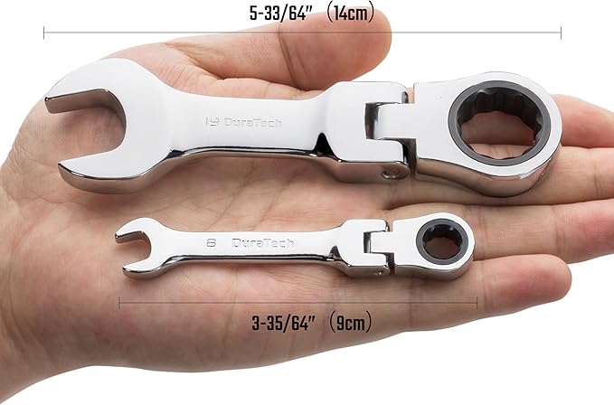 DURATECH Stubby Flex-head Ratcheting Combination Wrench Set, Metric, 12-piece, 8-19mm, CR-V Steel, with Pouch