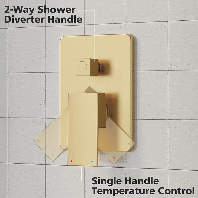 Gabrylly Gold Shower Head, Shower Faucet Set with High Pressure 10 Inch Rain Shower Head and Handheld Spray Combo, All Metal Shower Head Set with Shower Valve Kit, Brushed Gold