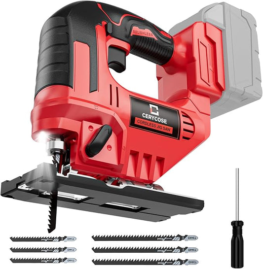 Jigsaw Compatible With Milwaukee 18V, Cordless jigsaw tool, Brushless Motor, 0°- 45° Bevel Cuts, LED Light with 3 Position Orbital Setting for Straight/Curve/Bevel/Circle Cutting (NO Battery)