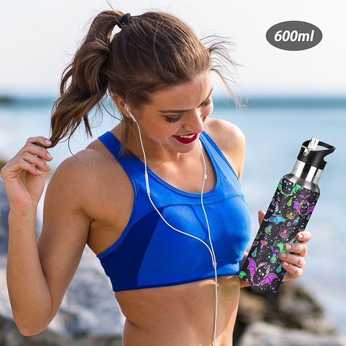 Magic Bat Stainless Steel Water Bottle with Straw Lid - 20 Oz Sports Insulated Water Bottle Thermos for Sport Gym Outdoor Travel School (07-B13)
