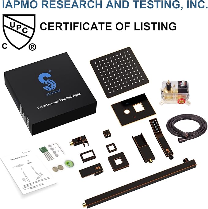 SR SUN RISE 8 Inches All Metal Bathtub Faucet Set Shower System with Tub Spout Square Rain Shower Head and Handheld Combo Shower Fixtues, Modern Valve and Trim Kit, Oil-Rubbed Bronze