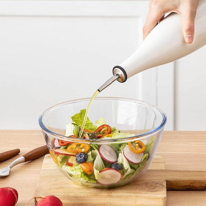 vancasso 16 Oz Ceramic Olive Oil Dispenser Bottle, Bottle Dispenser with Spout and Funnel for Kitchen,Suitable for Oil, Vinegar, Coffee Syrups & Other Liquids, White