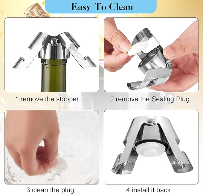 Tessco 18 Pcs Stainless Steel Champagne Stopper Reusable Bottle Sealer Wine Corker Champagne Cork Stopper with a Built in Sealing Plug Compact Champagne Saver Plug for Cava Prosecco (Silver)