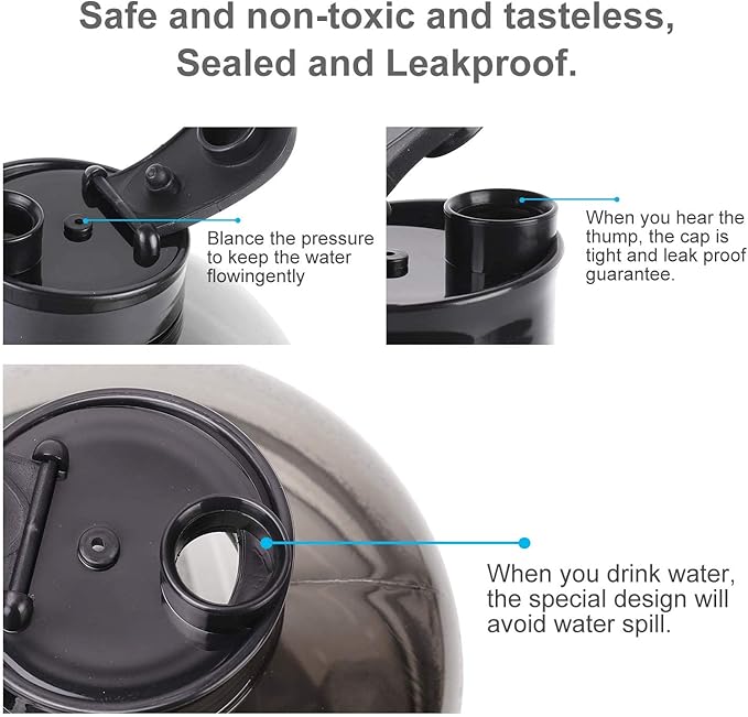 Water Jug 2.2L Large Sport Water Bottle Big Capacity Leakproof Container BPA Free Plastic with Carrying Loop Fitness for Camping Training Bicycle Hiking Gym Outdoor (Black)