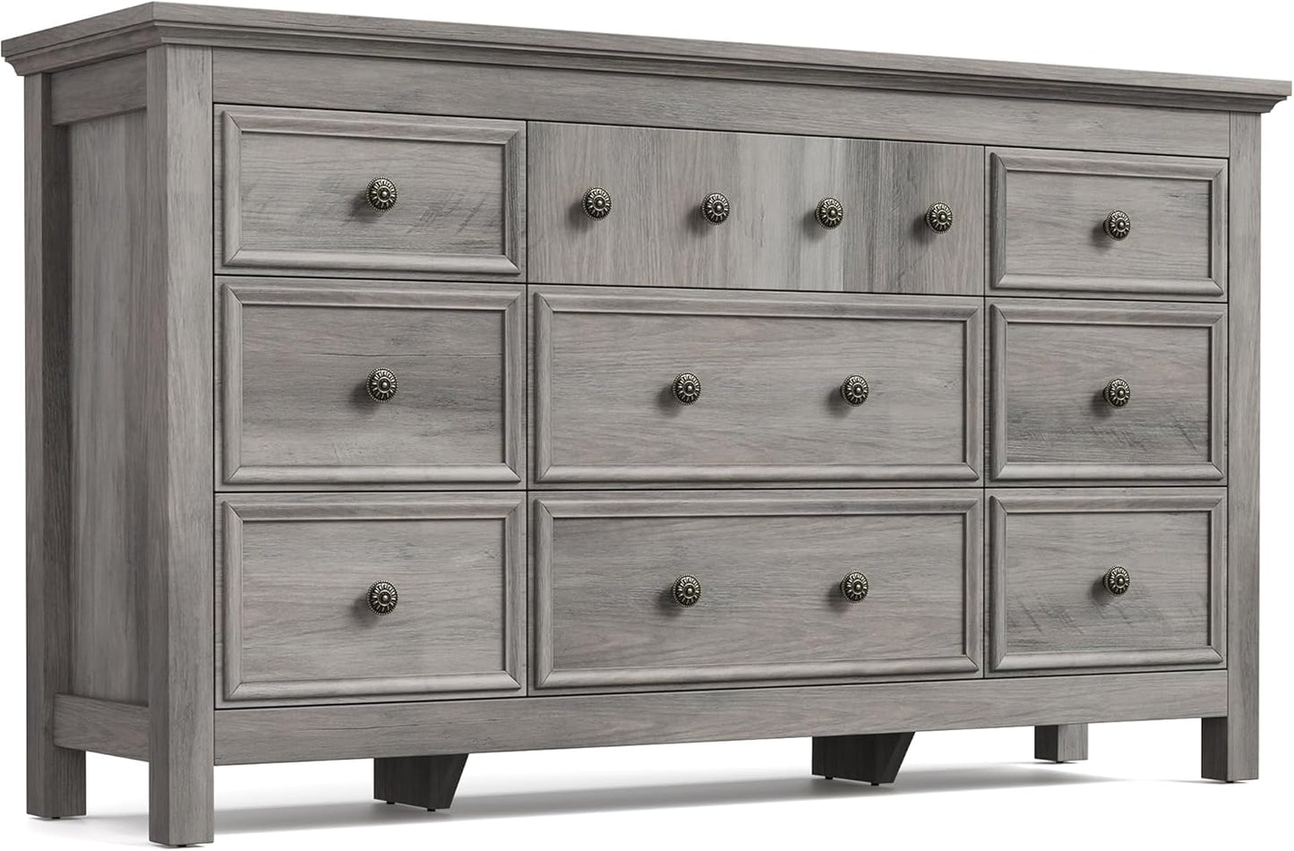LGHM Large 9 Drawers Dresser, Long Dressers for Bedroom, Chests of Drawers TV Stands, Sturdy and Stable Storage Organizer - Thick Support Legs Design, 6" Deep Drawer for Living Room, Hallway, Gray