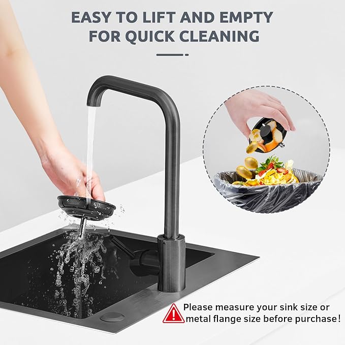 BOTEMY Garbage Disposal Strainer and Stopper with Decorative Flange - Fits Universal 3.5 Inch Standard Drain Hole, Removable Sink Drain Strainer and Stopper, Durable ABS Material (Black)