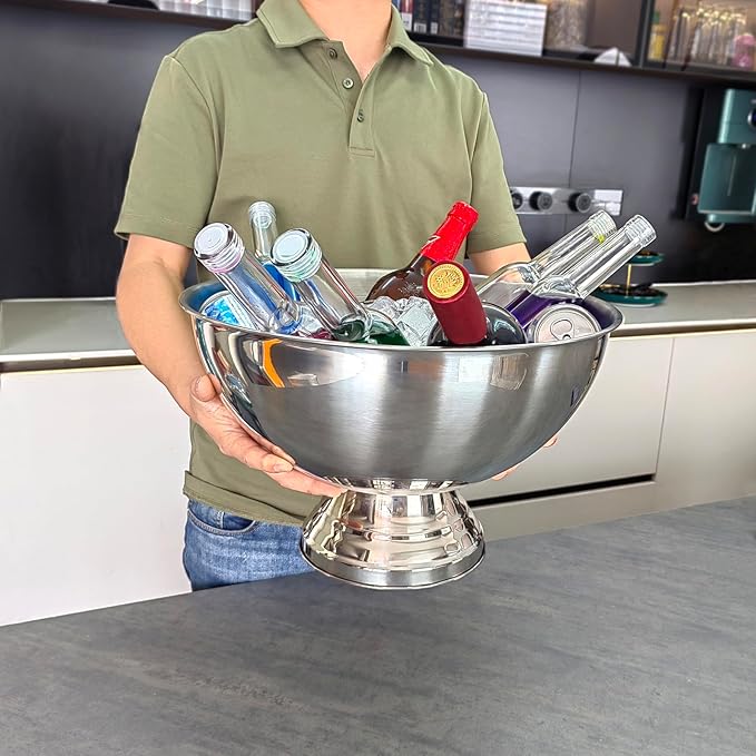 Winsterch 18/8 Stainless Steel Ice Bucket for Parties,Beverage Tub Party Bucket with Scoop,Banquet Champagne Ice Bucket Big Ice Bucket for Parties,Drink Chiller for Parties, Round,12QT (3 Gallon)